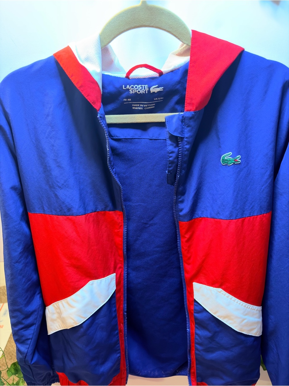 Lacoste Blue, Red & White Kids Hooded Colorblock Jacket